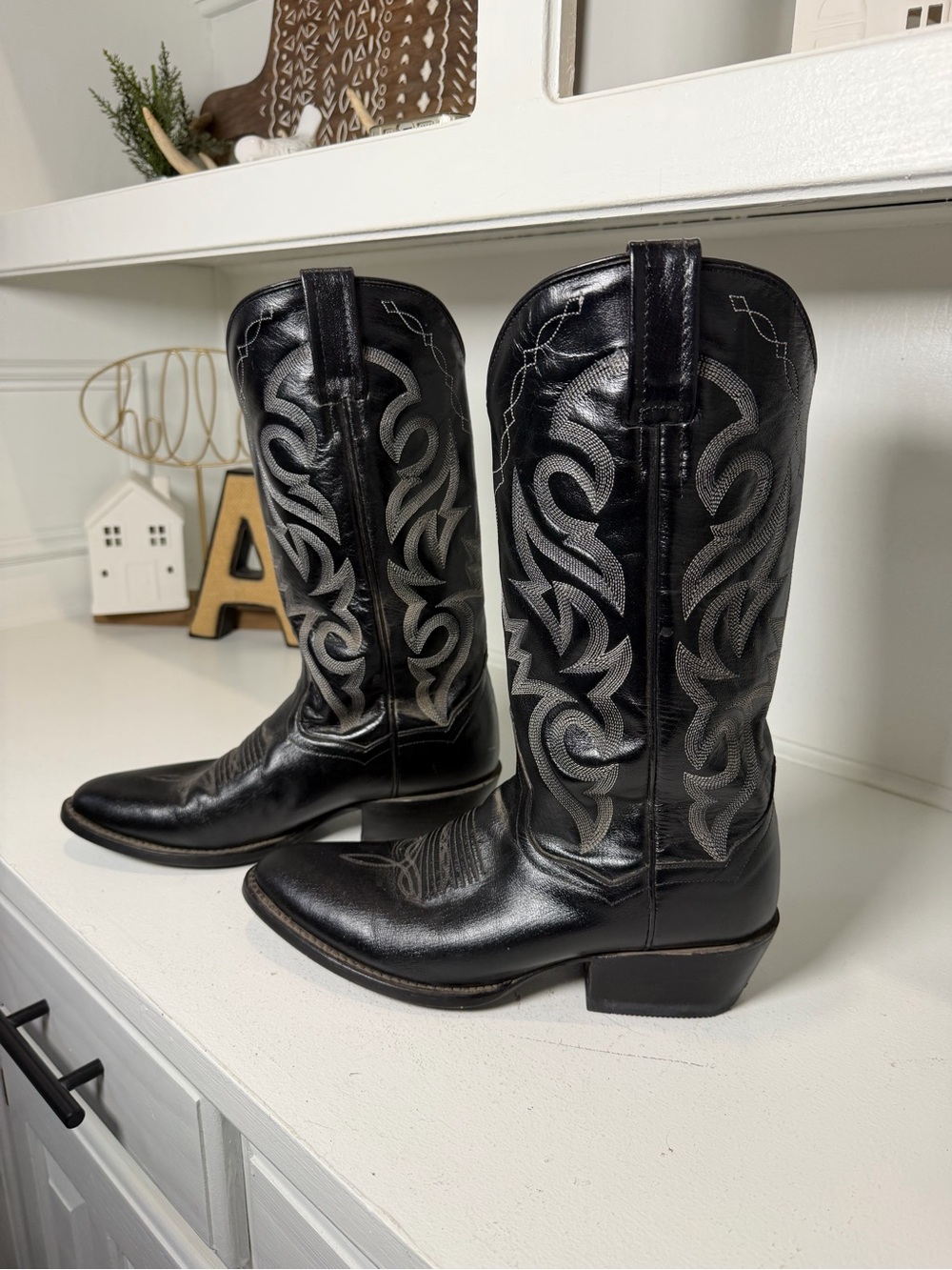 Dan Post Cowboy Boots Women's 8.5 Men 7 Black Leather Western Boots Made Mexico